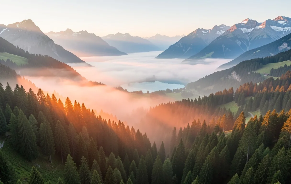 Paysage alpin suisse au lever du soleil